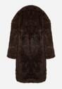 Brązowy Jednorzędowy Płaszcz Futro z Szerokim Kołnierzem Wedinalia