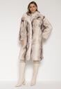 Biały Płaszcz Futro z Szerokim Kołnierzem i Kieszeniami Ezinda