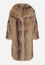 Brązowy Płaszcz Futro z Szerokim Kołnierzem i Kieszeniami Ezinda