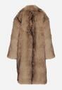 Brązowy Płaszcz Futro z Szerokim Kołnierzem i Kieszeniami Ezinda
