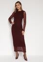 Bordowa Dopasowana Sukienka Koronkowa z Długim Rękawem Zenika
