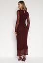 Bordowa Dopasowana Sukienka Koronkowa z Długim Rękawem Zenika