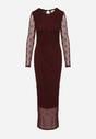 Bordowa Dopasowana Sukienka Koronkowa z Długim Rękawem Zenika