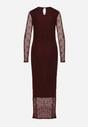 Bordowa Dopasowana Sukienka Koronkowa z Długim Rękawem Zenika