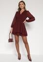 Bordowa Rozkloszowana Sukienka z Siateczki z Kopertowym Dekoltem Zenessa