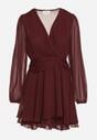 Bordowa Rozkloszowana Sukienka z Siateczki z Kopertowym Dekoltem Zenessa
