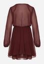 Bordowa Rozkloszowana Sukienka z Siateczki z Kopertowym Dekoltem Zenessa
