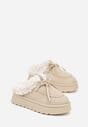 Beżowe Wsuwane Śniegowce w Rustykalnym Stylu z Kokardą i Futrem Tusora
