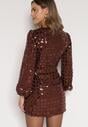 Brązowa Kopertowa Sukienka z Wiązaniem Zdobiona Cekinami Wedelessa