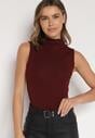 Bordowy Bawełniany Top o Dopasowanym Kroju z Półgolfem Unarisa
