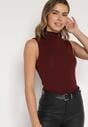 Bordowy Bawełniany Top o Dopasowanym Kroju z Półgolfem Unarisa
