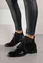 Czarne Botki Typu Trzewiki z Lakierowanymi Wstawkami z Tłoczeniem Krokodyla Zetilla