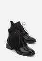 Czarne Botki Typu Trzewiki z Lakierowanymi Wstawkami z Tłoczeniem Krokodyla Zetilla