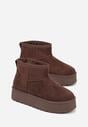 Brązowe Wsuwane Śniegowce z Imitacji Zamszu na Platformie Tusanala