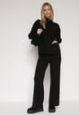 Czarny Sweterkowy Komplet Sweter z Półgolfem i Szerokie Spodnie Alatusa