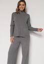 Szary Sweterkowy Komplet Sweter z Półgolfem i Szerokie Spodnie Alatusa