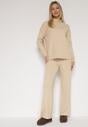 Beżowy Sweterkowy Komplet Sweter z Półgolfem i Szerokie Spodnie Alatusa