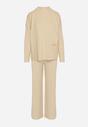 Beżowy Sweterkowy Komplet Sweter z Półgolfem i Szerokie Spodnie Alatusa