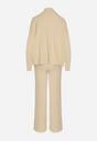 Beżowy Sweterkowy Komplet Sweter z Półgolfem i Szerokie Spodnie Alatusa