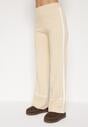 Jasnobeżowy Dzianinowy Komplet Szerokie Spodnie i Sweter z Kieszonkami i Lamówką Wedisena