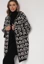 Czarno-Biały Rozpinany Kardigan z Kapturem z Motywem Liter Belletusa