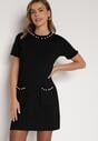 Czarna Trapezowa Sukienka Sweterkowa Ozdobiona Perełkami Eletusa