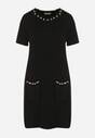 Czarna Trapezowa Sukienka Sweterkowa Ozdobiona Perełkami Eletusa
