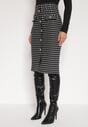 Czarno-Biała Ołówkowa Tweedowa Spódnica w Kraciasty Wzór z Guzikami Anitusa