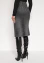 Czarno-Biała Ołówkowa Tweedowa Spódnica w Kraciasty Wzór z Guzikami Anitusa