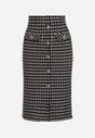 Czarno-Biała Ołówkowa Tweedowa Spódnica w Kraciasty Wzór z Guzikami Anitusa