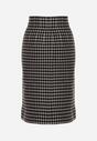 Czarno-Biała Ołówkowa Tweedowa Spódnica w Kraciasty Wzór z Guzikami Anitusa
