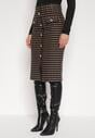 Czarno-Beżowa Ołówkowa Tweedowa Spódnica w Kraciasty Wzór z Guzikami Anitusa