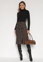 Czarno-Beżowa Ołówkowa Tweedowa Spódnica w Kraciasty Wzór z Guzikami Anitusa