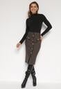 Czarno-Beżowa Ołówkowa Tweedowa Spódnica w Kraciasty Wzór z Guzikami Anitusa