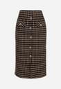 Czarno-Beżowa Ołówkowa Tweedowa Spódnica w Kraciasty Wzór z Guzikami Anitusa
