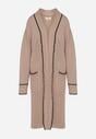 Beżowy Długi Niezapinany Kardigan Ozdobiony Lamówką Veritusa