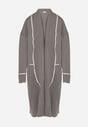 Szary Długi Niezapinany Kardigan Ozdobiony Lamówką Veritusa