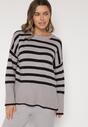 Czarno-Szary Sweter o Kroju Oversize z Motywem Pasków Irtusa