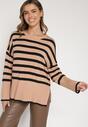 Czarny Sweter o Kroju Oversize z Motywem Pasków Irtusa