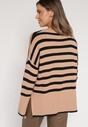 Czarny Sweter o Kroju Oversize z Motywem Pasków Irtusa