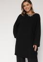 Czarna Sweterkowa Sukienka o Kroju Oversize z Cyrkoniami Tusalia