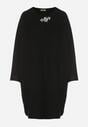 Czarna Sweterkowa Sukienka o Kroju Oversize z Cyrkoniami Tusalia
