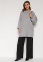 Szara Sweterkowa Sukienka o Kroju Oversize z Cyrkoniami Tusalia