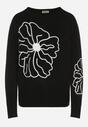 Czarny Sweter Ozdobiony Haftowanymi Kwiatami Halatusea