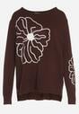 Brązowy Sweter Ozdobiony Haftowanymi Kwiatami Halatusea