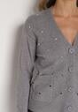 Szary Rozpinany Kardigan w Kropki Tusvanea