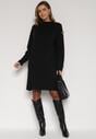 Czarna Sweterkowa Sukienka Pudełkowa Ozdobiona z Boku Guzikami Tustina