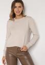 Beżowy Sweter z Guzikami z Boku Tusiana