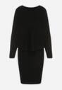 Czarny Dzianinowy Komplet Prążkowany Sukienka i Sweter o Kroju Nietoperz Wederela
