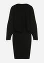 Czarny Dzianinowy Komplet Prążkowany Sukienka i Sweter o Kroju Nietoperz Wederela